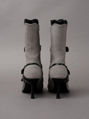 Grey vegan leather high heel tabi boot with sneaker details