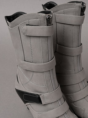 Grey vegan leather high heel tabi boot with sneaker details