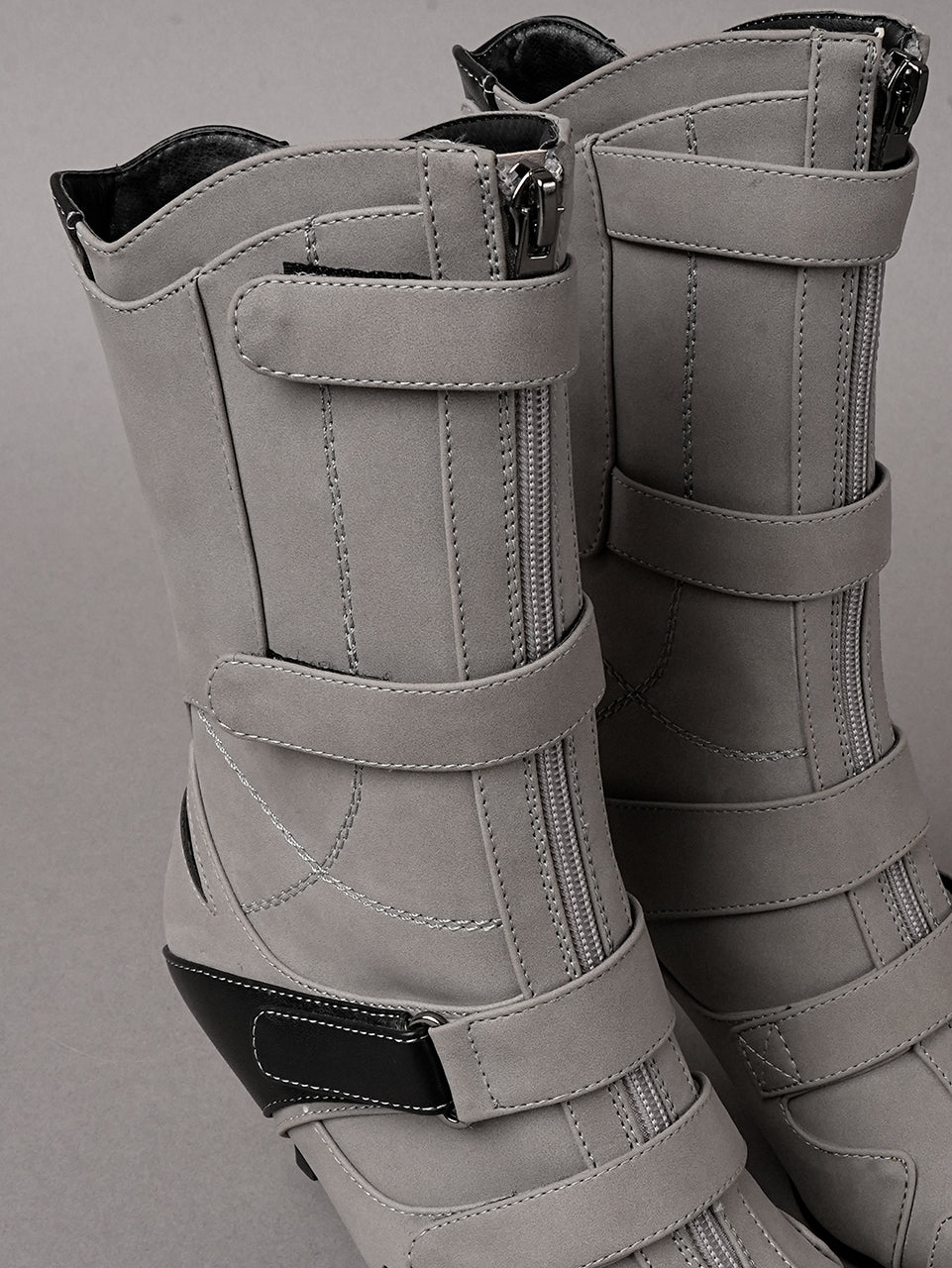 Grey vegan leather high heel tabi boot with sneaker details