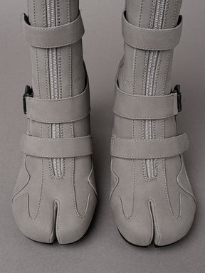 Grey vegan leather high heel tabi boot with sneaker details