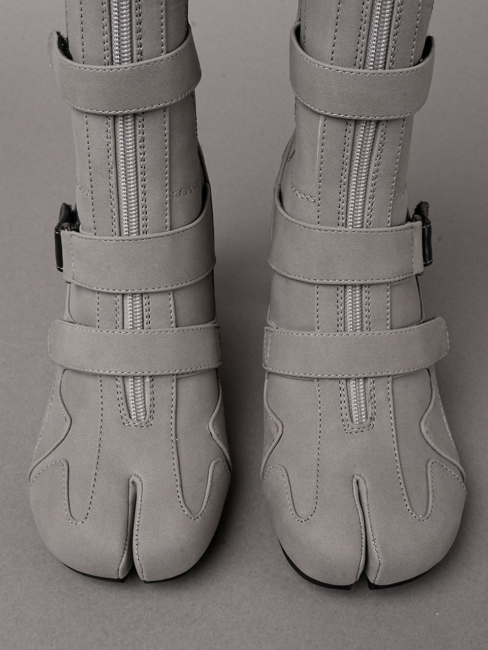 Grey vegan leather high heel tabi boot with sneaker details
