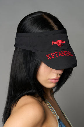 Black Namilia visor hat with embroidered horse and bold lettering on brim, unisex streetwear accessory
