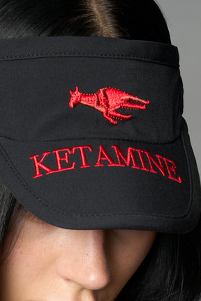 Black Namilia visor hat with embroidered horse and bold lettering on brim, unisex streetwear accessory