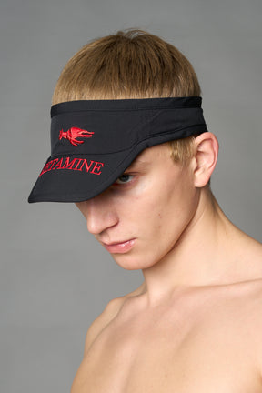 Black Namilia visor hat with embroidered horse and bold lettering on brim, unisex streetwear accessory